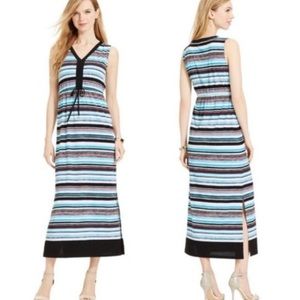 NWOT Jones New York Signature Maxi Dress. Drawstring Waist, Pull On Stripe Print